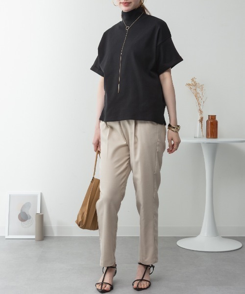 RCD(アールシーディー)の「【コットン100%】ハイネック半袖カットソー(Tシャツ/カットソー・レディース・ネイビー/ブラック/グレイッシュベージュ/オフホワイト/チャコールグレー・M-L/LL~3L/4L~5L)」の14枚目の写真