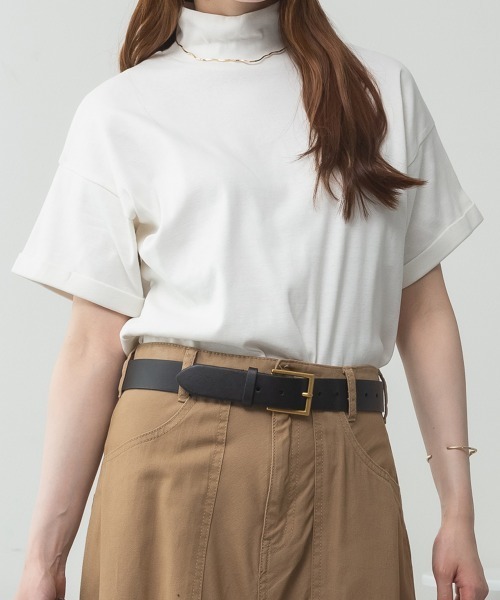 RCD(アールシーディー)の「【コットン100%】ハイネック半袖カットソー(Tシャツ/カットソー・レディース・ネイビー/ブラック/グレイッシュベージュ/オフホワイト/チャコールグレー・M-L/LL~3L/4L~5L)」の17枚目の写真