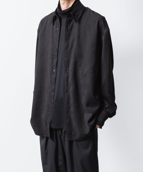 【美品】SANTACROCE レザーシャツ　黒 シンセティック スエードレザー L/S SHIRT / SYNTHETIC SUEDE