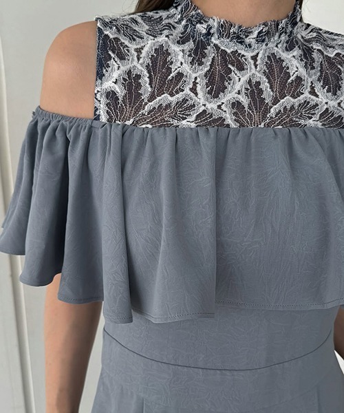 WILLFULLY（ウィルフリー）の「lace switching frill off shoulder all-in-one（つなぎ/オールインワン・レディース・ブラック/ブルー系その他/オレンジ系その他・M/S）」の9枚目の写真
