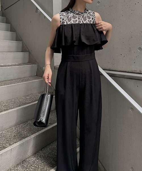 WILLFULLY（ウィルフリー）の「lace switching frill off shoulder all-in-one（つなぎ/オールインワン・レディース・ブラック/ブルー系その他/オレンジ系その他・M/S）」の10枚目の写真