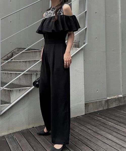 WILLFULLY（ウィルフリー）の「lace switching frill off shoulder all-in-one（つなぎ/オールインワン・レディース・ブラック/ブルー系その他/オレンジ系その他・M/S）」の11枚目の写真