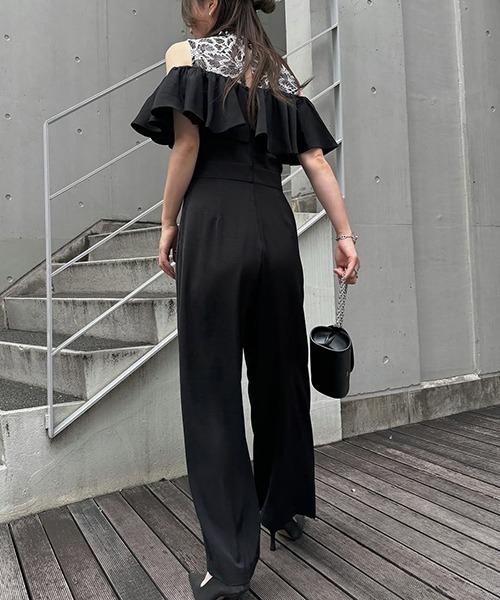 WILLFULLY（ウィルフリー）の「lace switching frill off shoulder all-in-one（つなぎ/オールインワン・レディース・ブラック/ブルー系その他/オレンジ系その他・M/S）」の14枚目の写真