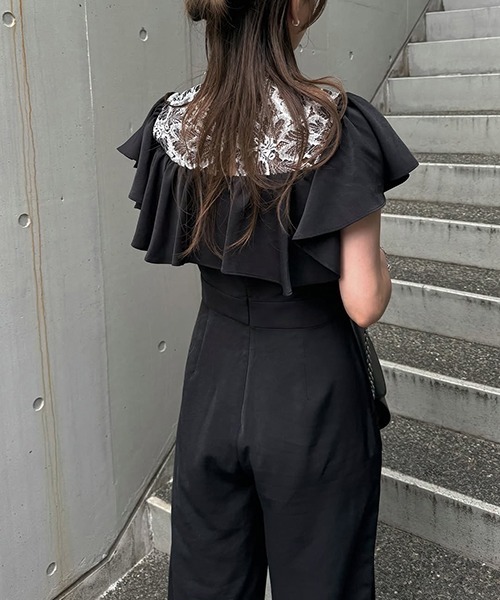 WILLFULLY（ウィルフリー）の「lace switching frill off shoulder all-in-one（つなぎ/オールインワン・レディース・ブラック/ブルー系その他/オレンジ系その他・M/S）」の16枚目の写真