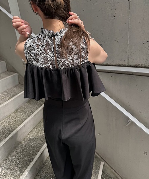 WILLFULLY（ウィルフリー）の「lace switching frill off shoulder all-in-one（つなぎ/オールインワン・レディース・ブラック/ブルー系その他/オレンジ系その他・M/S）」の15枚目の写真