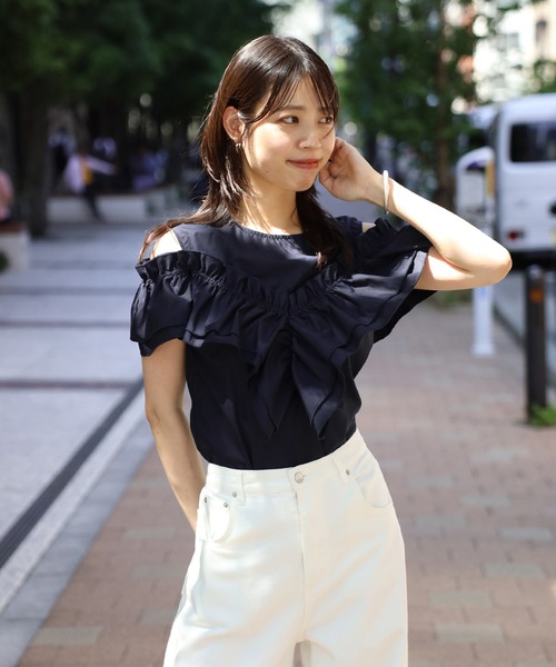 ボンジュールサガン BONJOUR SAGAN 2WAYフリルビスチェドッキングノースリブラウス （LIGHT-BLUE） セール】2WAYフリルビスチェドッキングノースリブラウス（シャツ
