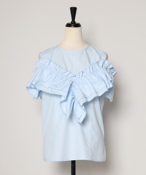 ボンジュールサガン BONJOUR SAGAN 2WAYフリルビスチェドッキングノースリブラウス （LIGHT-BLUE） セール】2WAYフリルビスチェドッキングノースリブラウス（シャツ