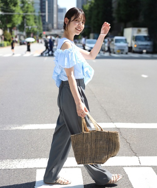 ボンジュールサガン BONJOUR SAGAN 2WAYフリルビスチェドッキングノースリブラウス （LIGHT-BLUE） セール】2WAYフリルビスチェドッキングノースリブラウス（シャツ