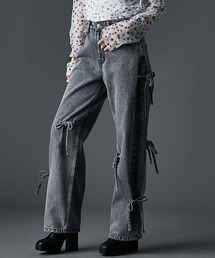 GEVS.（ジェイヴィス）の「綿100％リボンディティールデニムパンツ＜大きいサイズ有＞GEVS.（デニムパンツ）」