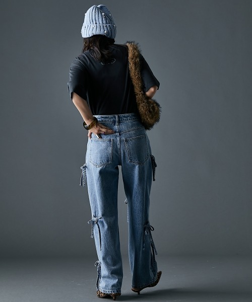 GEVS.（ジェイヴィス）の「綿100％リボンディティールデニムパンツ＜大きいサイズ有＞GEVS.（デニムパンツ・レディース・ブラック系/ブルー系・122/114/106/98/96/92/88/84/80/76/73）」の3枚目の写真