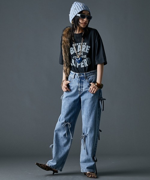 GEVS.（ジェイヴィス）の「綿100％リボンディティールデニムパンツ＜大きいサイズ有＞GEVS.（デニムパンツ・レディース・ブラック系/ブルー系・122/114/106/98/96/92/88/84/80/76/73）」の7枚目の写真