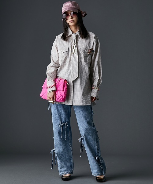 GEVS.（ジェイヴィス）の「綿100％リボンディティールデニムパンツ＜大きいサイズ有＞GEVS.（デニムパンツ・レディース・ブラック系/ブルー系・122/114/106/98/96/92/88/84/80/76/73）」の8枚目の写真