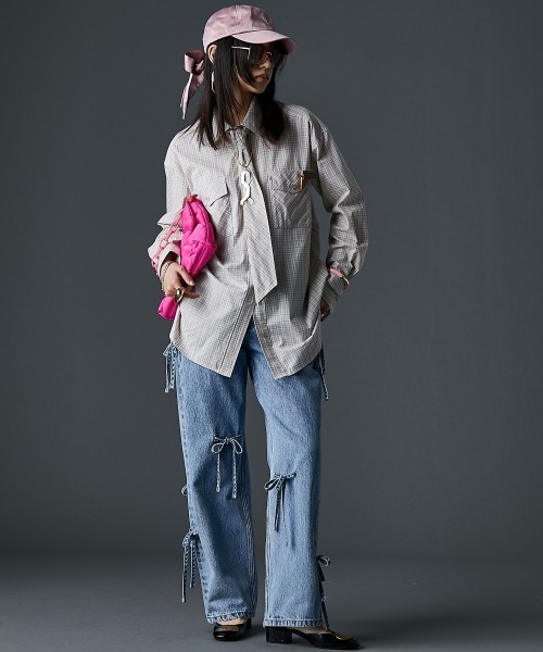 GEVS.（ジェイヴィス）の「綿100％リボンディティールデニムパンツ＜大きいサイズ有＞GEVS.（デニムパンツ・レディース・ブラック系/ブルー系・122/114/106/98/96/92/88/84/80/76/73）」の11枚目の写真