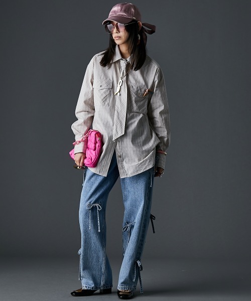 GEVS.（ジェイヴィス）の「綿100％リボンディティールデニムパンツ＜大きいサイズ有＞GEVS.（デニムパンツ・レディース・ブラック系/ブルー系・122/114/106/98/96/92/88/84/80/76/73）」の12枚目の写真