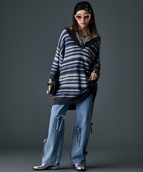 GEVS.（ジェイヴィス）の「綿100％リボンディティールデニムパンツ＜大きいサイズ有＞GEVS.（デニムパンツ・レディース・ブラック系/ブルー系・122/114/106/98/96/92/88/84/80/76/73）」の21枚目の写真