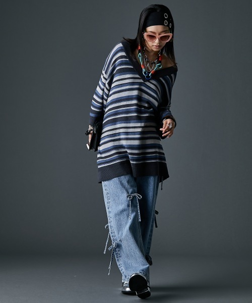 GEVS.（ジェイヴィス）の「綿100％リボンディティールデニムパンツ＜大きいサイズ有＞GEVS.（デニムパンツ・レディース・ブラック系/ブルー系・122/114/106/98/96/92/88/84/80/76/73）」の22枚目の写真