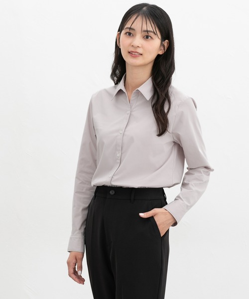 Honeys(ハニーズ)の「【らくらくアイロン】らくらくスキッパーシャツ(ビジネスシャツ・レディース・ライトパープル/サックスブルー系/ホワイト/ライトグレー系/ホワイト×ブラック/ネイビー/ブラック・3L/L/LL/M/S)」の20枚目の写真