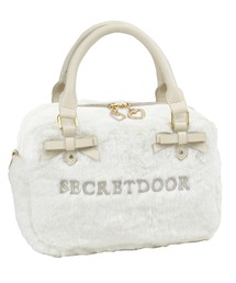 SecretDoor | 【500mlペットボトル収納可】ミニボストン フェイクファー リボン ビジュー ハート 2way ショルダーバッグ シナモン(ボストンバッグ)
