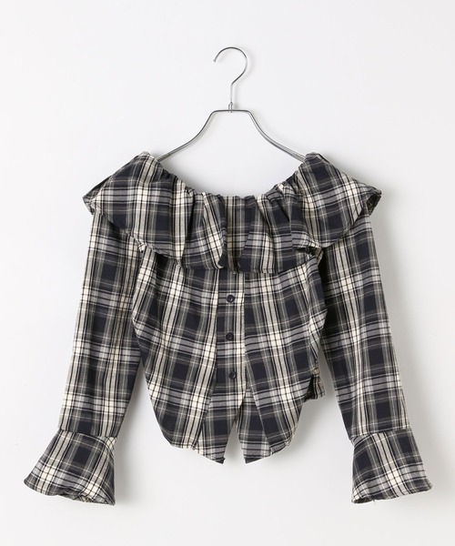 3.3 Field Trip （3.3フィールドトリップ）の「3.3 Field Trip／チェックオフショルブラウス（シャツ/ブラウス・レディース・ネイビー/ブラウン/レッド・FREE）」の5枚目の写真