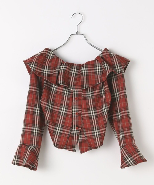 3.3 Field Trip （3.3フィールドトリップ）の「3.3 Field Trip／チェックオフショルブラウス（シャツ/ブラウス・レディース・ネイビー/ブラウン/レッド・FREE）」の6枚目の写真
