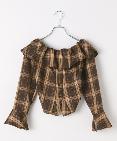 3.3 Field Trip （3.3フィールドトリップ）の「3.3 Field Trip／チェックオフショルブラウス（シャツ/ブラウス・レディース・ネイビー/ブラウン/レッド・FREE）」の7枚目の写真