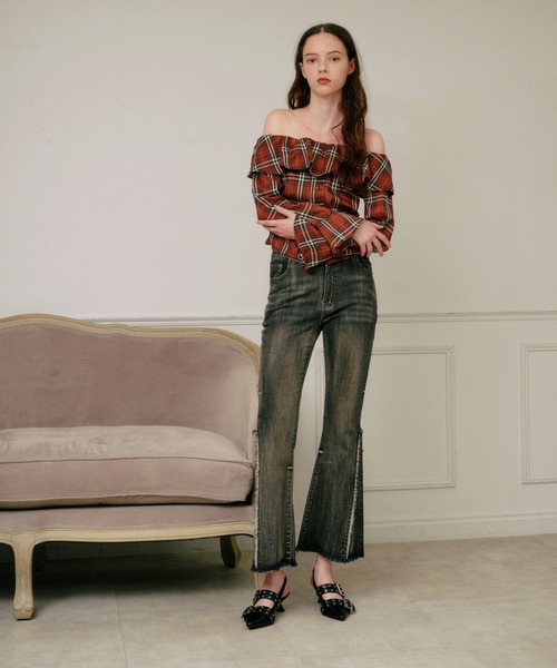 3.3 Field Trip （3.3フィールドトリップ）の「3.3 Field Trip／チェックオフショルブラウス（シャツ/ブラウス・レディース・ネイビー/ブラウン/レッド・FREE）」の17枚目の写真