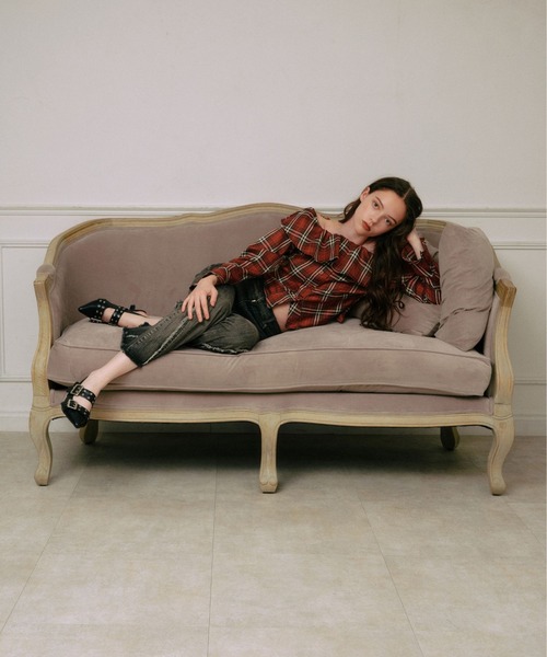 3.3 Field Trip （3.3フィールドトリップ）の「3.3 Field Trip／チェックオフショルブラウス（シャツ/ブラウス・レディース・ネイビー/ブラウン/レッド・FREE）」の15枚目の写真