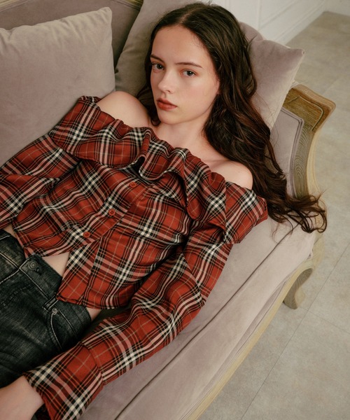 3.3 Field Trip （3.3フィールドトリップ）の「3.3 Field Trip／チェックオフショルブラウス（シャツ/ブラウス・レディース・ネイビー/ブラウン/レッド・FREE）」の20枚目の写真