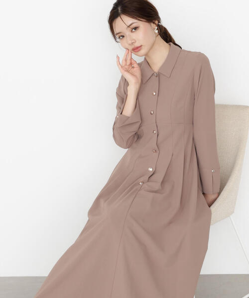 グラントイーワンズ　袖付きボディスーツ　カフェオレ　ベージュ　75M シャドウチェックジャカード カットソーワンピース(ワンピース