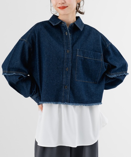 SABUROKU（サブロク）の「【SABUROKU】 旬なシルエットで魅せる デニム ショート丈 シャツ（シャツ/ブラウス・レディース・インディゴブルー/ブラック・M）」の14枚目の写真