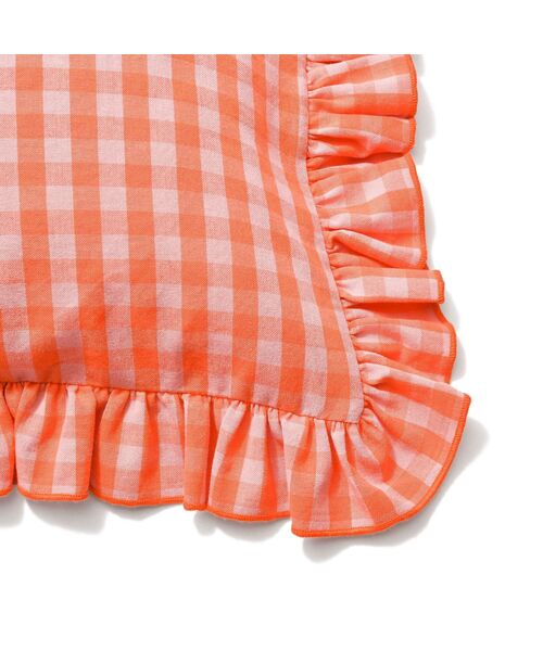 セール】フリルチェック クッションカバー 45×45 オレンジ（C-089