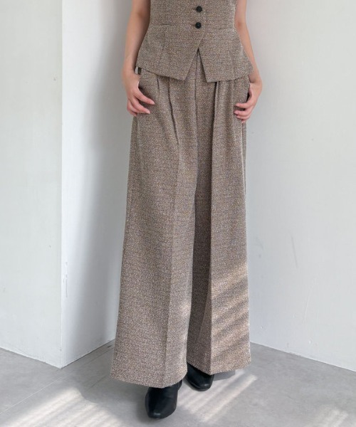 archives(アルシーヴ)の「【SETUP対応】タックツイードワイドスラックス(スラックス・レディース・ブラウン/ブラック・MEDIUM)」の2枚目の写真
