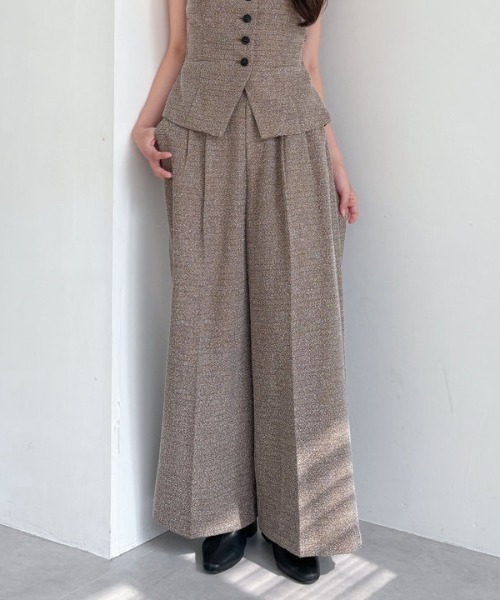 archives(アルシーヴ)の「【SETUP対応】タックツイードワイドスラックス(スラックス・レディース・ブラウン/ブラック・MEDIUM)」の3枚目の写真