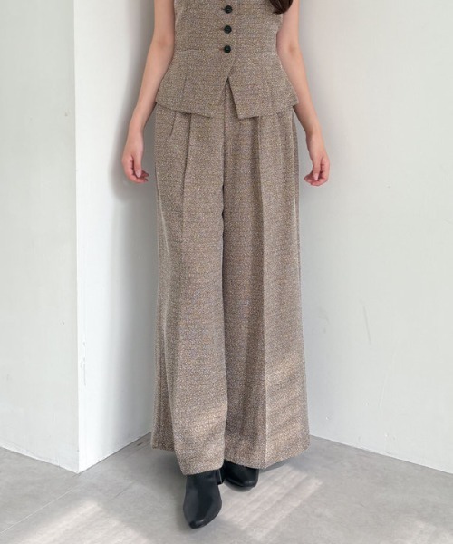 archives(アルシーヴ)の「【SETUP対応】タックツイードワイドスラックス(スラックス・レディース・ブラウン/ブラック・MEDIUM)」の4枚目の写真