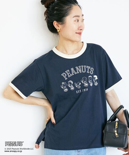 le.coeur blanc(ルクールブラン)の「【PEANUTS】リンガーTシャツ(Tシャツ/カットソー・レディース・ネイビー/キャメル・38)」の1枚目の写真