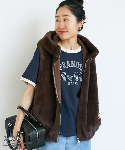 le.coeur blanc(ルクールブラン)の「【PEANUTS】リンガーTシャツ(Tシャツ/カットソー・レディース・ネイビー/キャメル・38)」の22枚目の写真