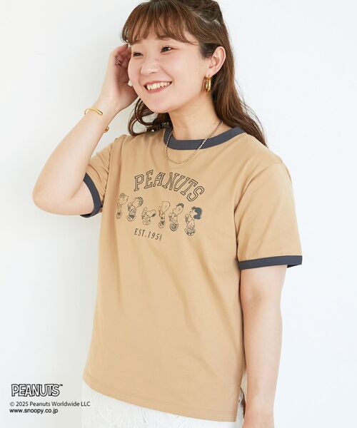 le.coeur blanc(ルクールブラン)の「【PEANUTS】リンガーTシャツ(Tシャツ/カットソー・レディース・ネイビー/キャメル・38)」の4枚目の写真