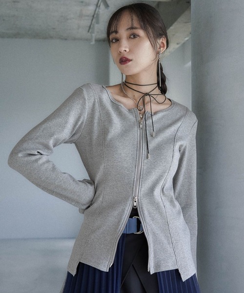 HARE（ハレ）の「ジップリブタイトカーディガン(HARE)（カーディガン/ボレロ・レディース・ブラック/グレー/バーガンディー・FREE）」の3枚目の写真
