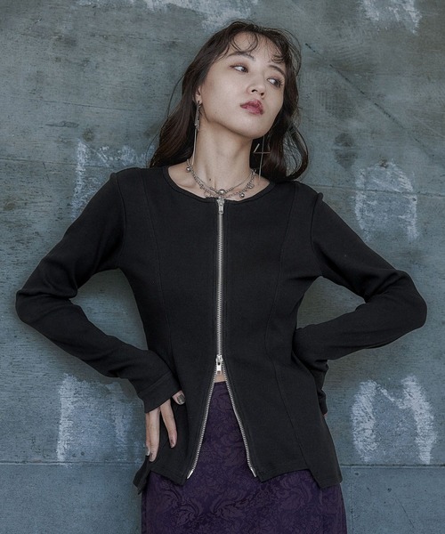 セール】ジップリブタイトカーディガン(HARE)（カーディガン