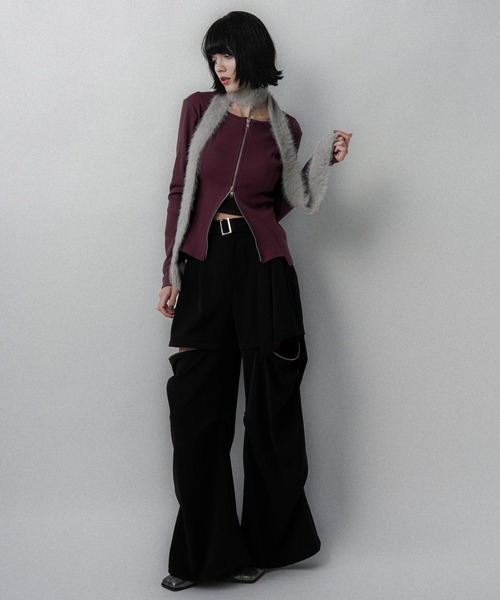 HARE（ハレ）の「ジップリブタイトカーディガン(HARE)（カーディガン/ボレロ・レディース・ブラック/グレー/バーガンディー・FREE）」の5枚目の写真