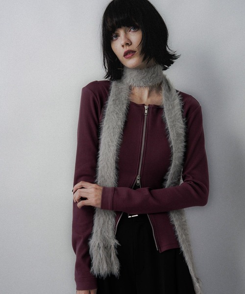 HARE（ハレ）の「ジップリブタイトカーディガン(HARE)（カーディガン/ボレロ・レディース・ブラック/グレー/バーガンディー・FREE）」の6枚目の写真