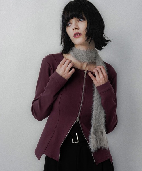 HARE（ハレ）の「ジップリブタイトカーディガン(HARE)（カーディガン/ボレロ・レディース・ブラック/グレー/バーガンディー・FREE）」の7枚目の写真