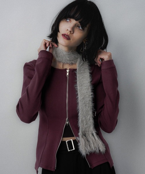 HARE（ハレ）の「ジップリブタイトカーディガン(HARE)（カーディガン/ボレロ・レディース・ブラック/グレー/バーガンディー・FREE）」の9枚目の写真