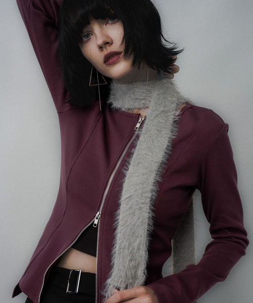 HARE（ハレ）の「ジップリブタイトカーディガン(HARE)（カーディガン/ボレロ・レディース・ブラック/グレー/バーガンディー・FREE）」の10枚目の写真