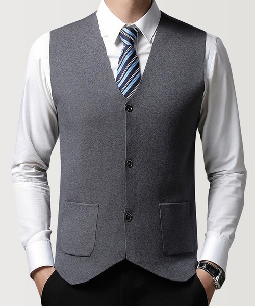 Cloudstyle（クラウドスタイル）の「【Cloudstyle】Vネック ニットベスト/フロントボタン（ベスト・メンズ・ダークグレー/グレー/ベージュ/ブラック・XX-LARGE/LARGE/MEDIUM/X-LARGE）」の4枚目の写真