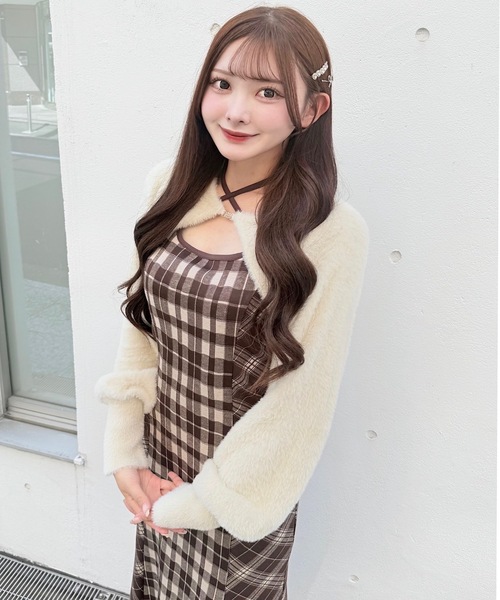 セール】シャギーボレロロングチェックワンピース（ワンピース