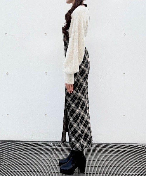 NOMAE（ノーマエ）の「シャギーボレロロングチェックワンピース