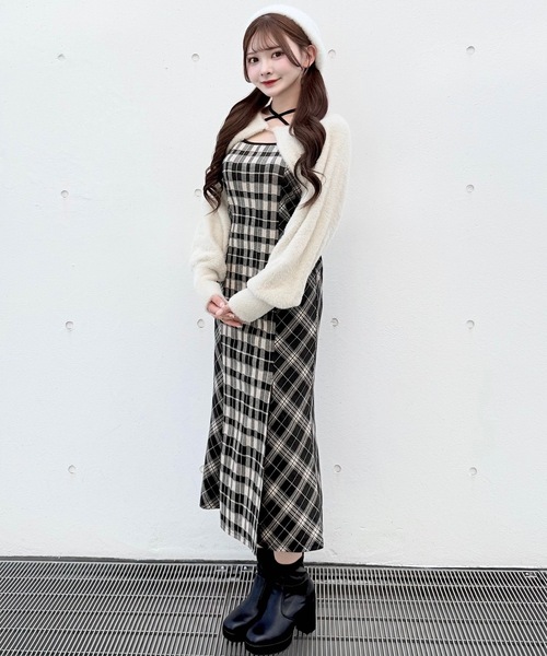 one way NOMAE シャギーボレロロングチェックワンピース NOMAE
