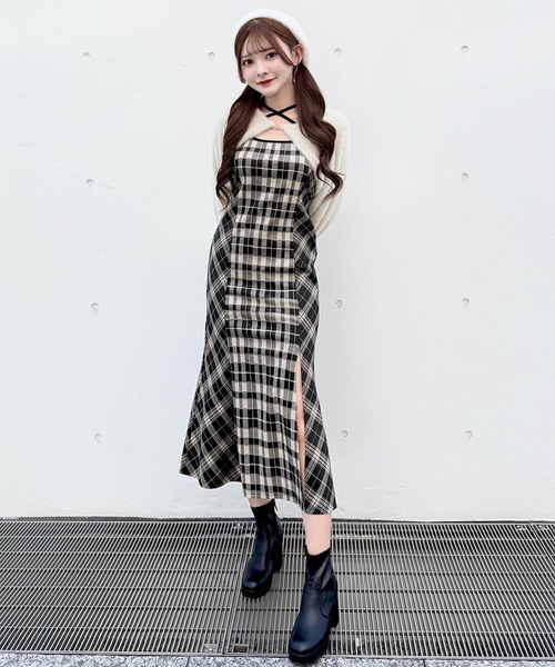 NOMAE シャギーボレロロングチェックワンピース NOMAE（ノーマエ）の「シャギーボレロロングチェックワンピース