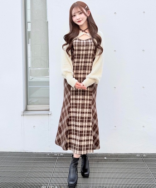 NOMAE（ノーマエ）の「シャギーボレロロングチェックワンピース